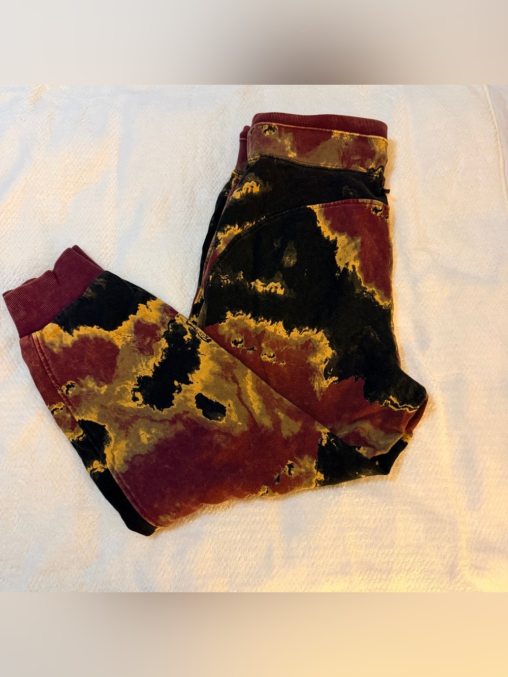 Tie-Dye Joggers - Burgundy, Black & Gold